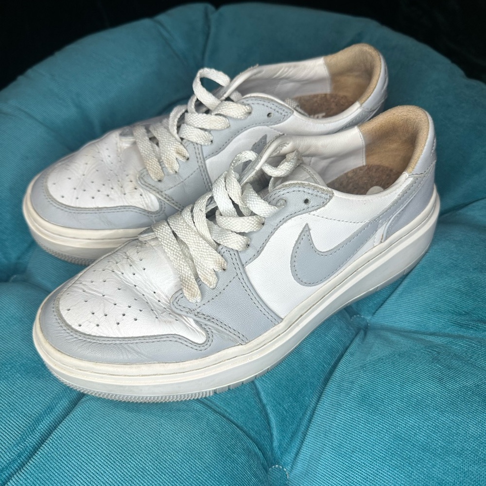 Women’s White and Light Gray Leather Sneakers